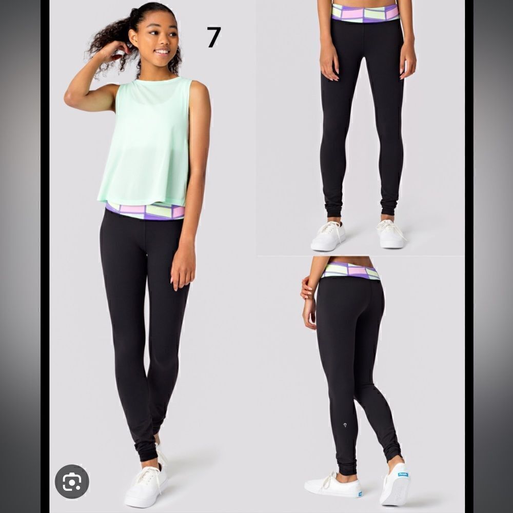 Ivivva Black Full Lenght Leggings Pink Geometrical Waist